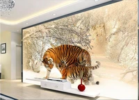 3d photo wallpaper custom mural the east northern tiger winter snow background decor 3d wall murals wallpaper in the living room