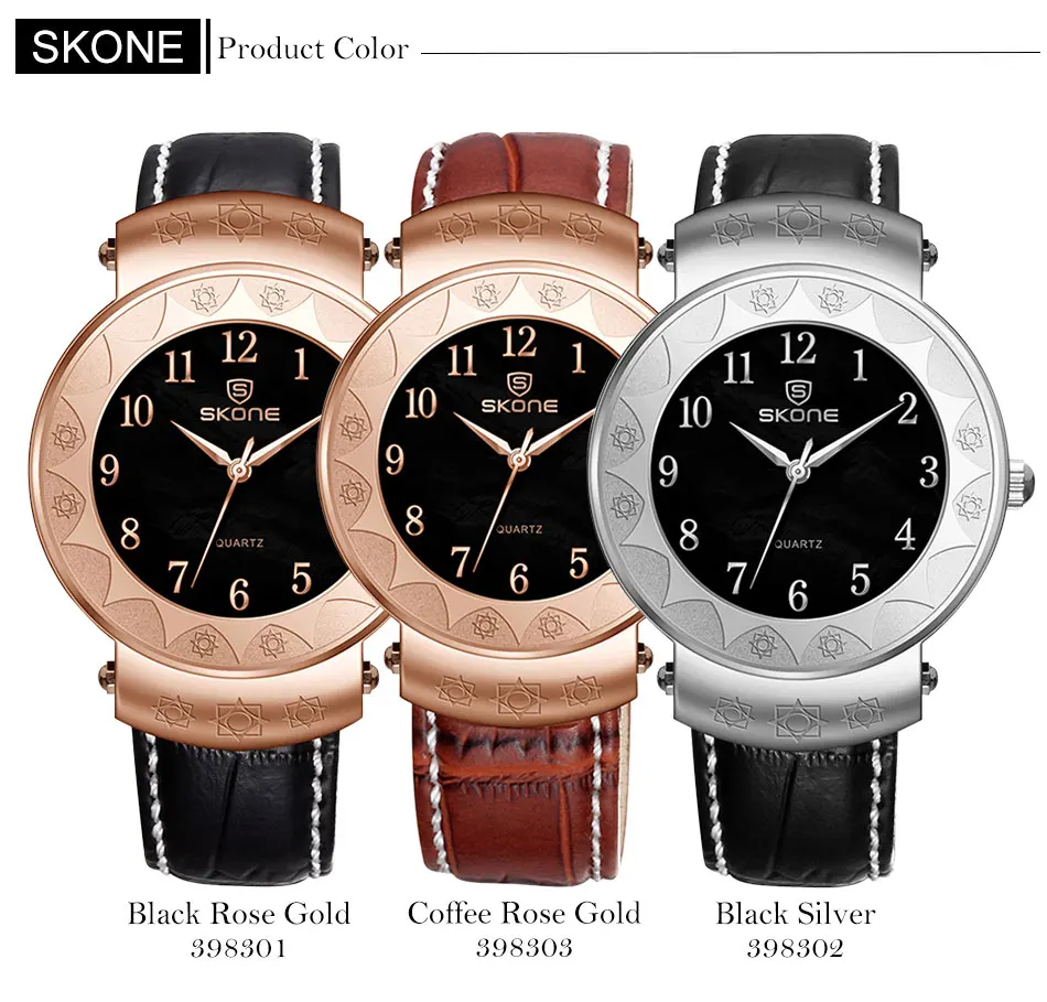 SKONE женские роскошные брендовые водонепроницаемые Стиль Кварцевые часы кожа