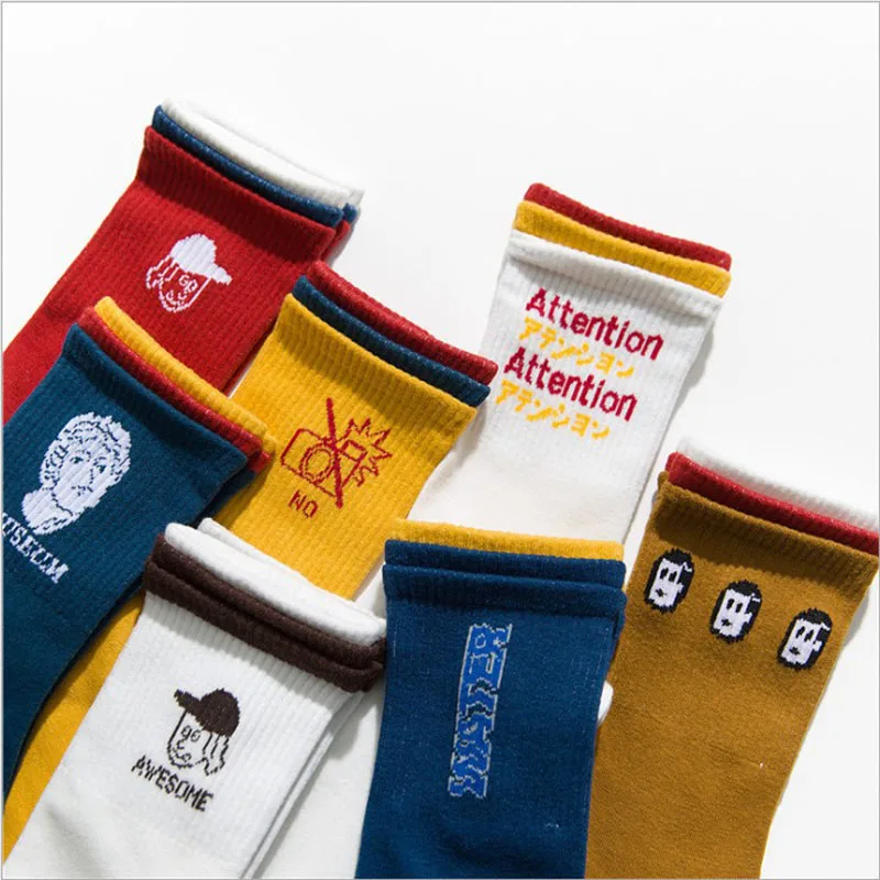 Fashion Garments Cotton Unisex Autumn Sport Socks and Male Crew sock Cartoon Decorative Pattern Daily Mix Color Casual Sock | Мужская