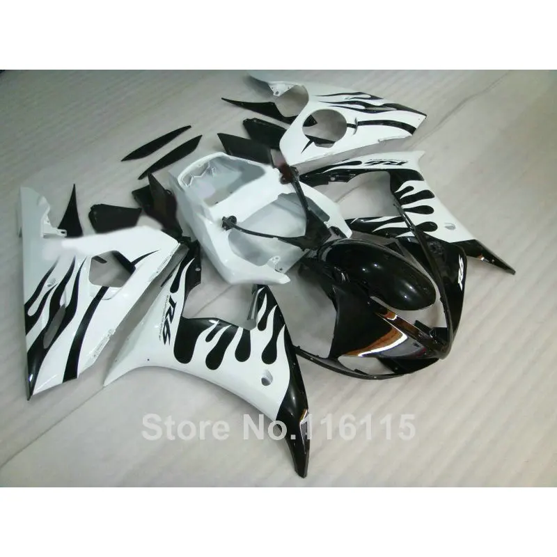 Комплект обтекателей MOTOMARTS из АБС пластика для YAMAHA R6 03 04 05 белый пламя в черном YZF