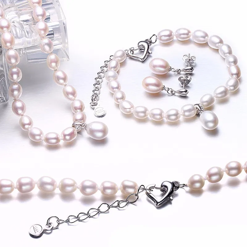 Новый 925 пробы серебро Для женщин Fine Jewelry комплекты натуральный речной Ювелирные
