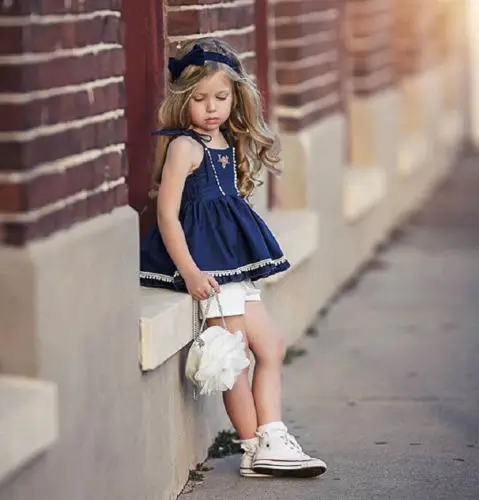 

Toddler Infant Kids Baby Girls Strap Denim Tops Princess Dress Shorts Outfits Clothes Set
