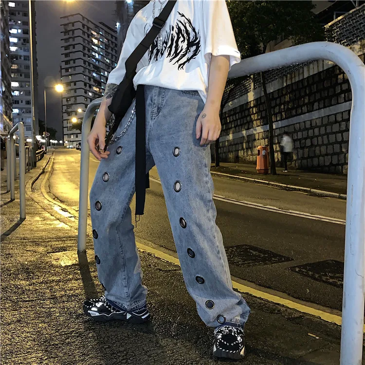 Уличная одежда гранж свободные пара Джинсы выдалбливают Harajuku джинсовые брюки