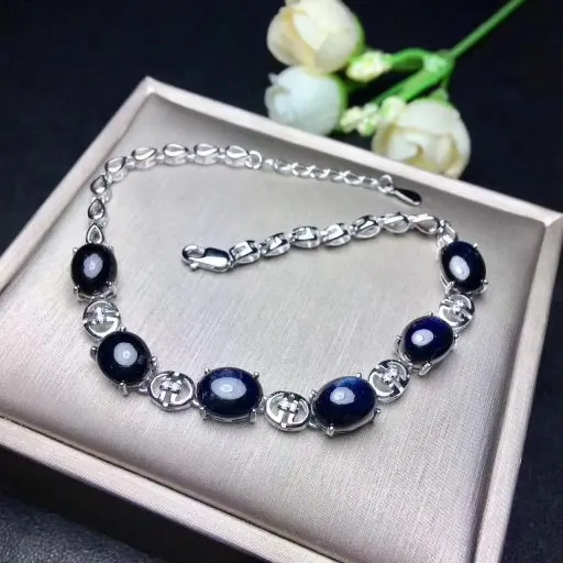 Верность естественно 7*9 мм сапфир Браслеты S925 серебро благородной однотонной Fine Jewelry подарок для женщин натуральный синий драгоценный камень