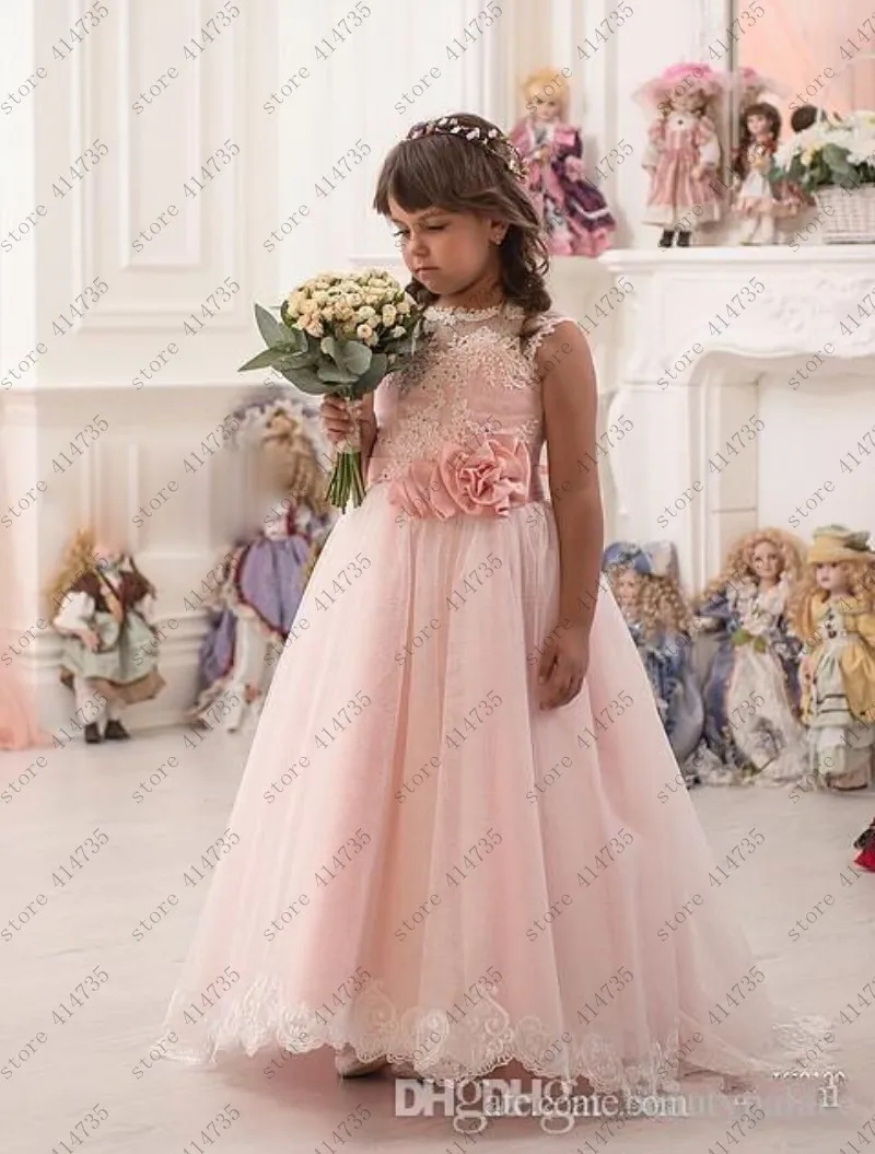 2019 Pink flower girl dresses for weddings lace vestido primera comunion 2-14 ivory lace flower girl dress