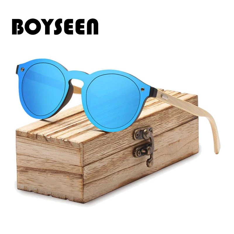 

BOYSEEN Retro Wood Sunglasses Men Bamboo Sunglass Women Brand Design Sport Goggles Gold Mirror Sun Glasses Shades lunette oculo