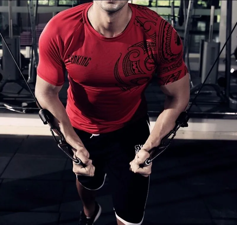 Красный GYMKING, Мужская футболка, хлопок, короткий рукав, футболка с круглым вырезом, высокое качество, хип-хоп футболка, черные летние топы, уличная одежда, большой принт - Цвет: Красный