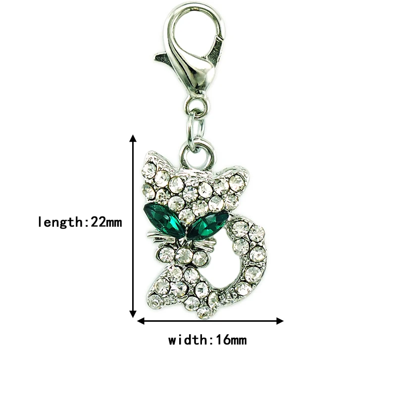 JINGLANG Charms With Lobster Clasp Full Rhinestone Green-eyed Cat Charm Pendant DIY For Jewelry Making Accessories |