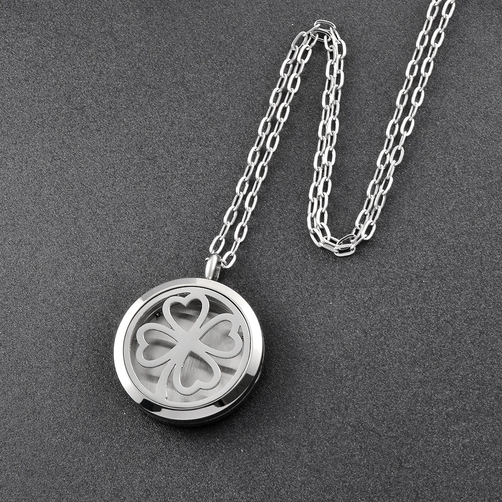 IJD0174 Lucky Clover Essential Oil Diffuser Necklace Aromatherapy Locket Magnetic Closure Pendant Jewelry for Boys Kids | Украшения и