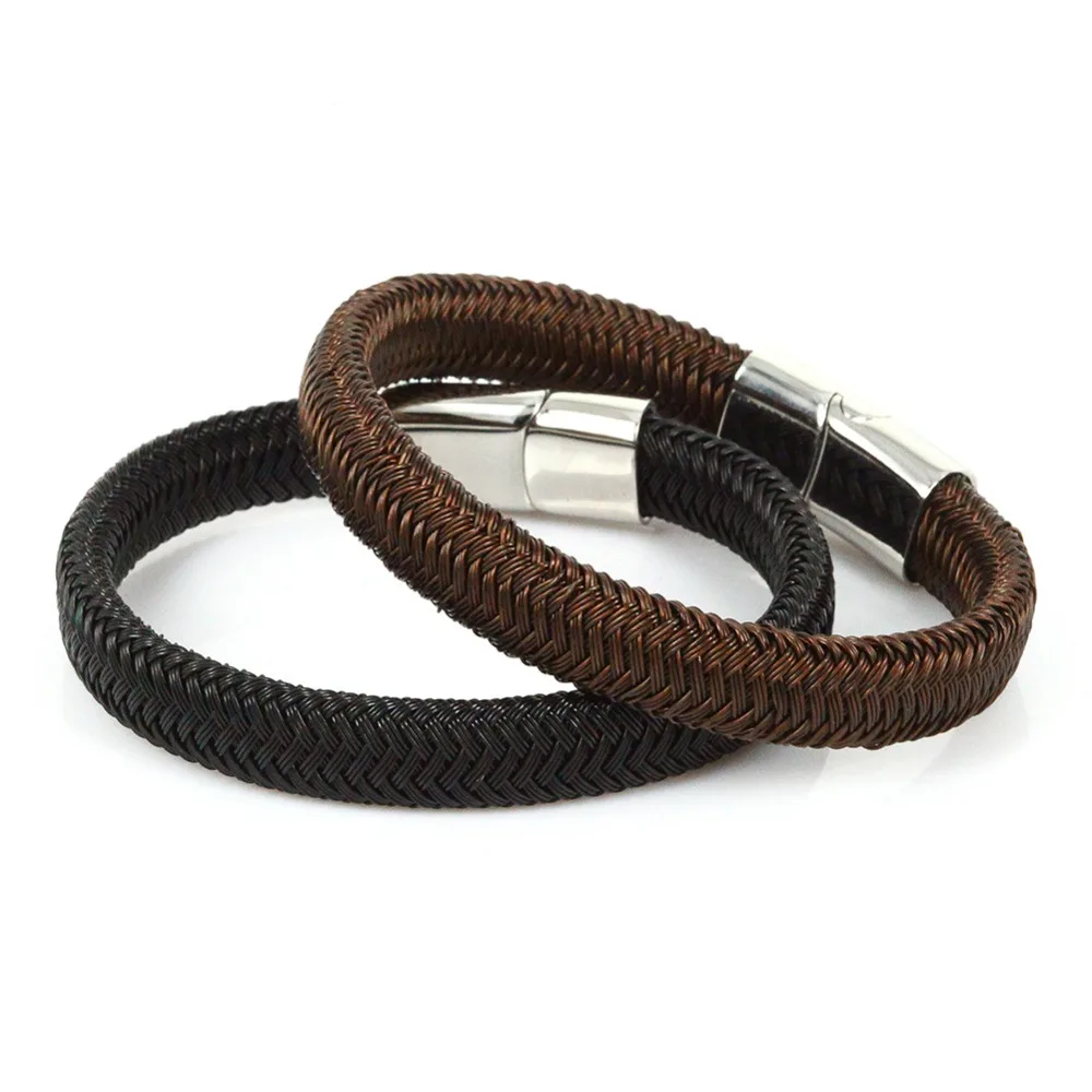 

New Steel Wire Braided Wrap Bracelets & Bangles Handmade Genius Leather with Stainless Steel Cuff Simple Lovers'Gift Unisex