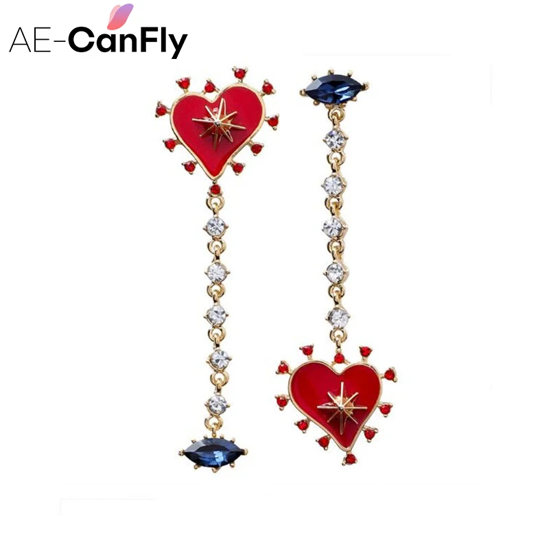 AE CANFLY 2020 корейские серьги с подвесками асимметричные красным сердцем подвески