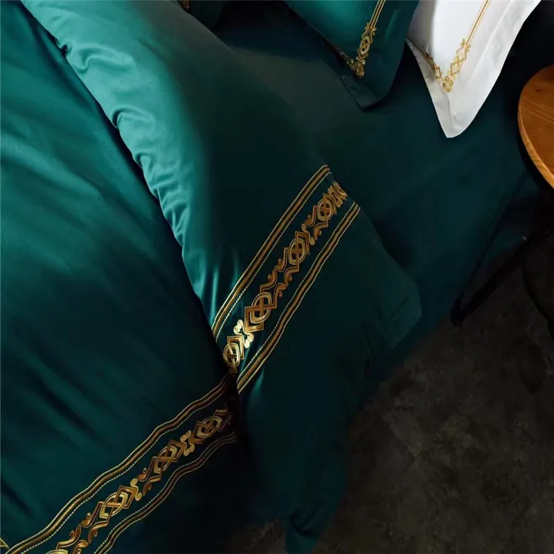 Египетский хлопковый белый золотой набор постельного белья с вышивкой Роскошный