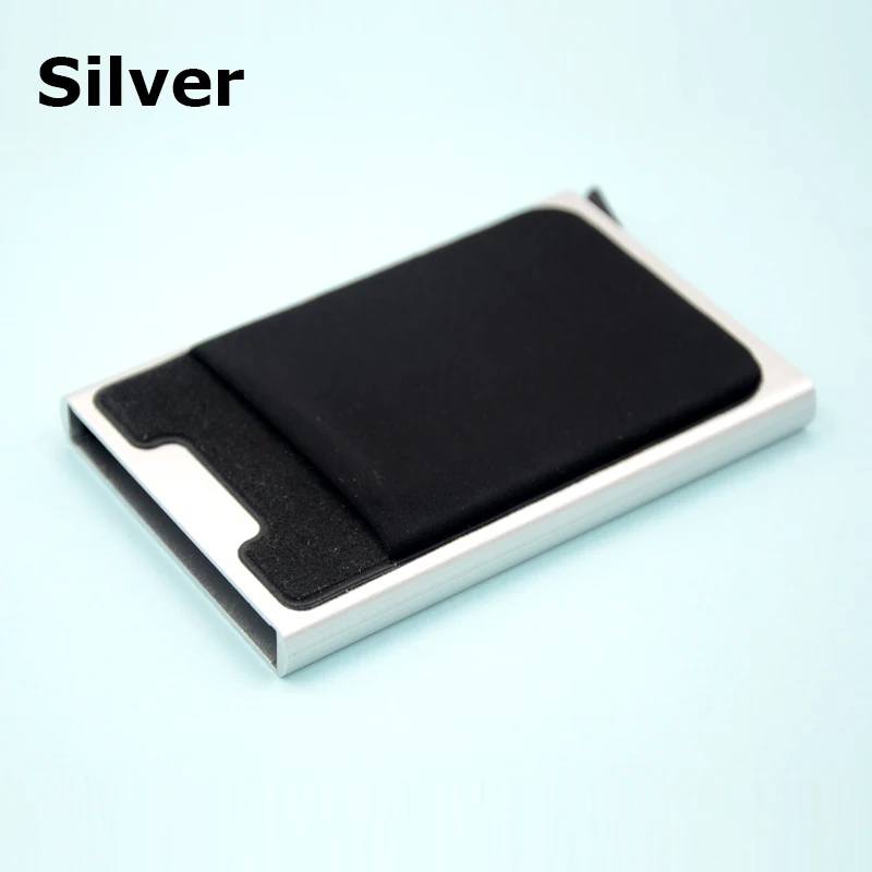 Silver BONAMIE алюминиевый кошелек с эластичным задним карманом ID кредитный держатель для карт RFID мини тонкий кошелек автоматический всплывающий чехол для кредитных карт - Цвет: Silver