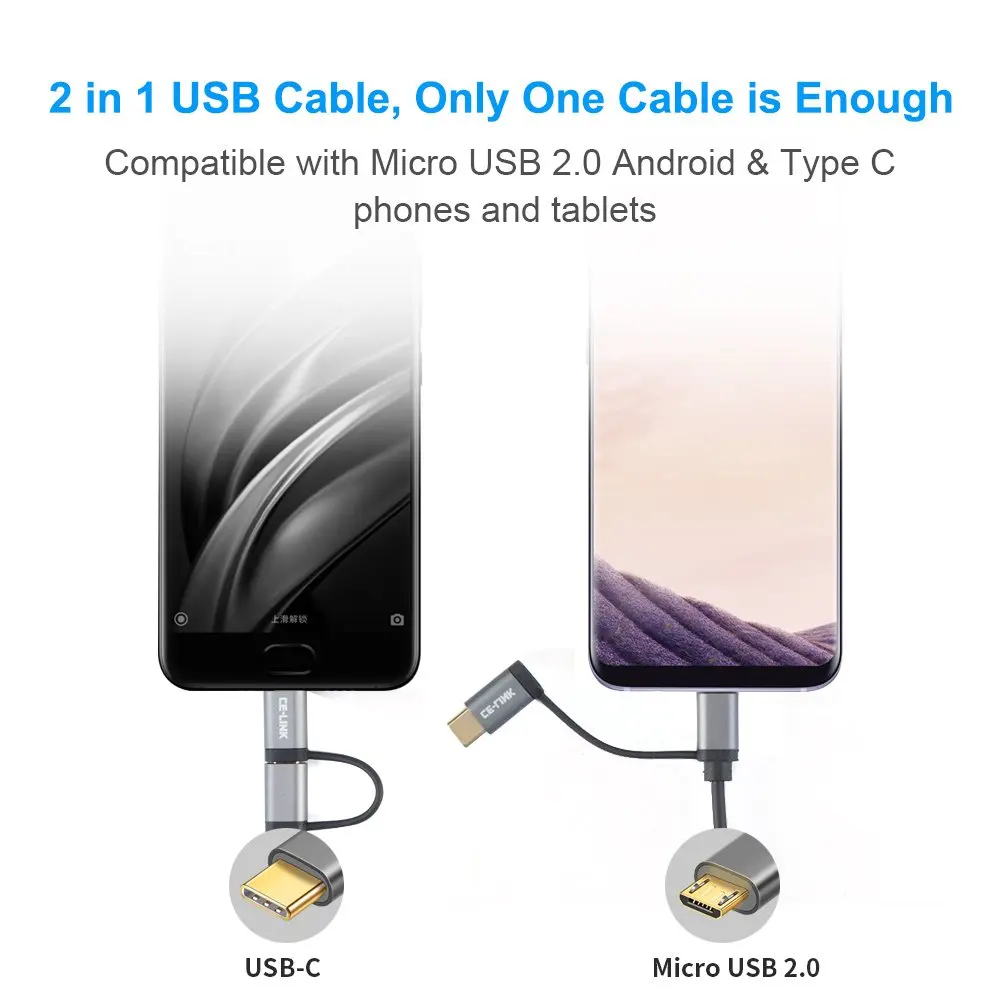 USB C и Micro 2 в 1 кабель JORINDO спиральный Type B совместим с устройствами Samsung S8 Android