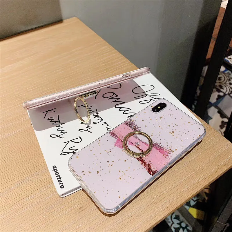 Bling Gold Foil Silicone Soft Phone Cases For iPhone X XS XR Max Glitter Finger Holder Back Cover 7 8 6 6S Plus | Мобильные телефоны