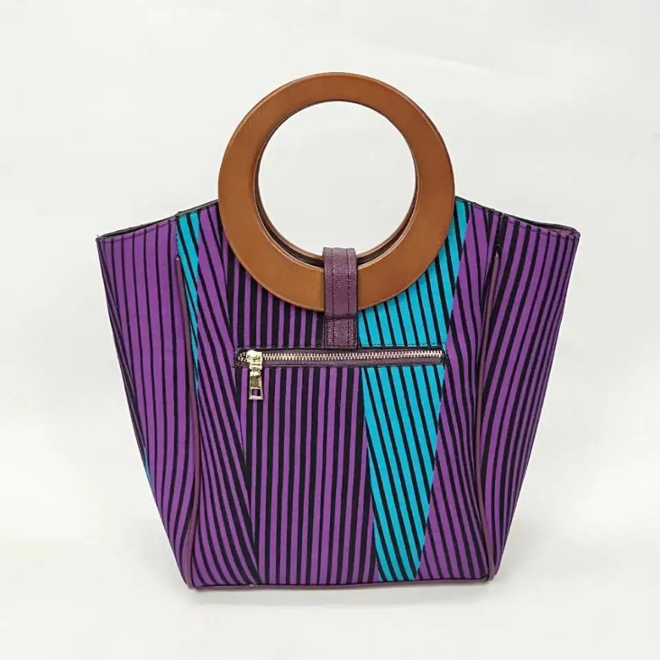 6Yards Fashion purple and blue printed pattern hollandais wax fabric match african big handbag set for party VB3 | Дом и сад