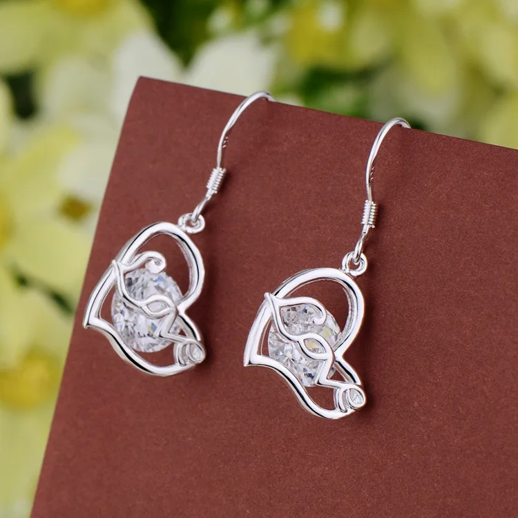 Игристые любовь сердца белый циркон Серебряные Серьги высокого качества для