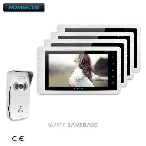 HOMSECUR 1V4 7 &quotпроводной видео домофон система вызова + Серебряная камера |