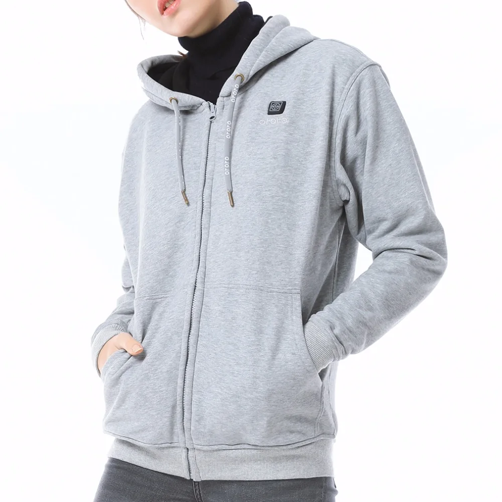 Ororo унисекс Женские Мужские С Подогревом Куртки Full Zip Hoodie серый темно-с подогревом