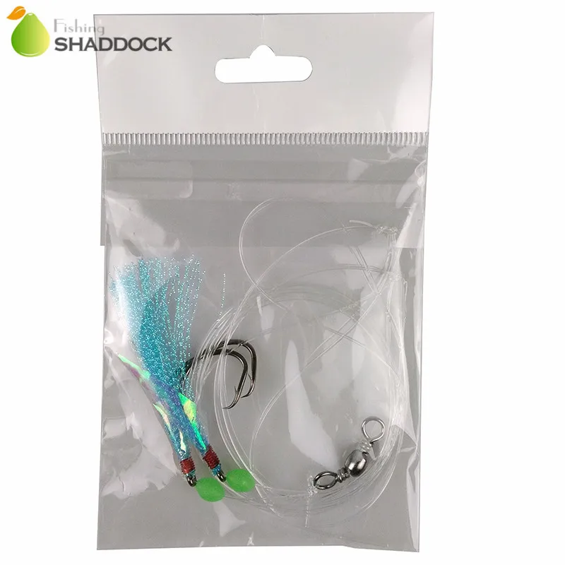 10pcs Fish Skin Bait Sabiki Rigs 2 Arm Big Sport Circle Hook Sea Fishing Light Blue Flasher For Herring | Спорт и развлечения