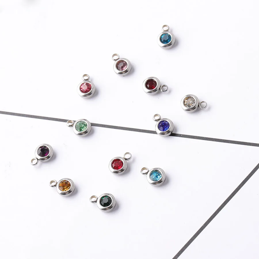 Fnixtar 60Pcs/Lot Stainless Steel Birthstone Charms 6.5mm Rhinestones Month For DIY Jewelry Making Necklace | Украшения и