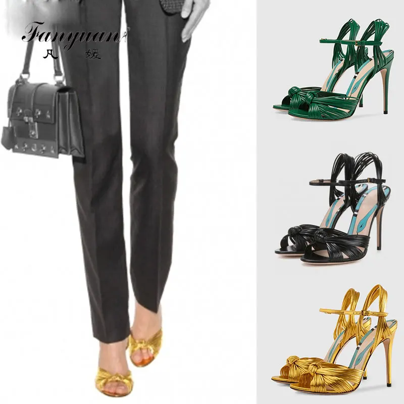 

fanyuan Luxury Brand Runway Show Women Summer Sandals Whole Genuine Leather Sexy Thin High Heels Women Shoes Woman 34-43