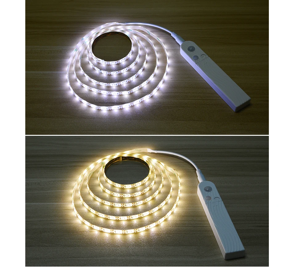 Светодиодный светильник с датчиком движения, Диодная лента, USB ТВ подсветка, лестничный шкаф, Ночной светильник, кухонная лампа, 1 м, 2 м, 3 м, домашний декор