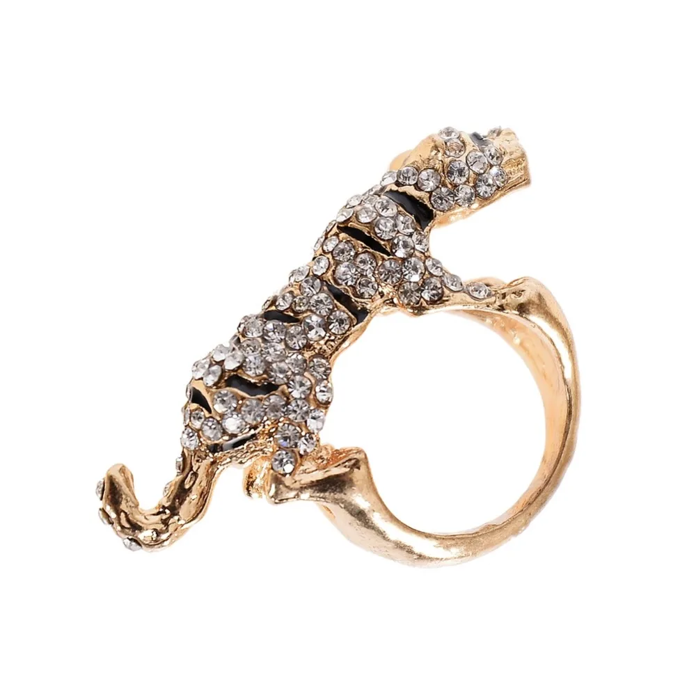 Новая мода уникальный дизайн милый тигр золотого цвета Кристалл Стразы Кольца