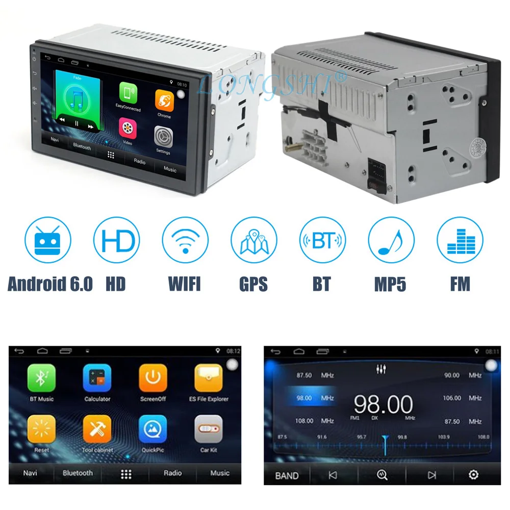 Автомобильный мультимедийный плеер LONGSHI Android 6 0 Bluetooth 2 Din универсальный GPS