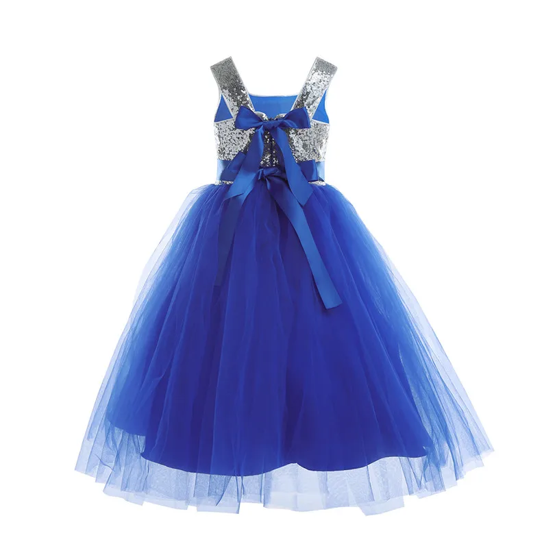 Официальное Платье для девочек с голубыми цветами и лепестками Пышные свадебные