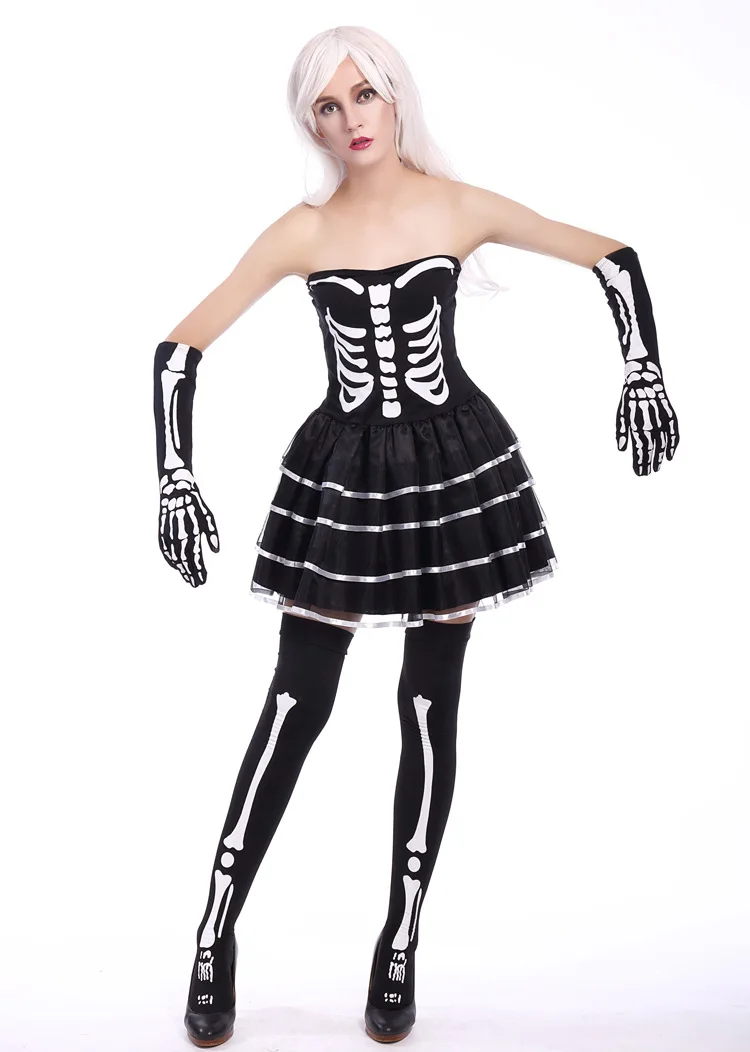 Женский соблазнительный костюм-скелет костюм зомби нарядное черное платье мисс
