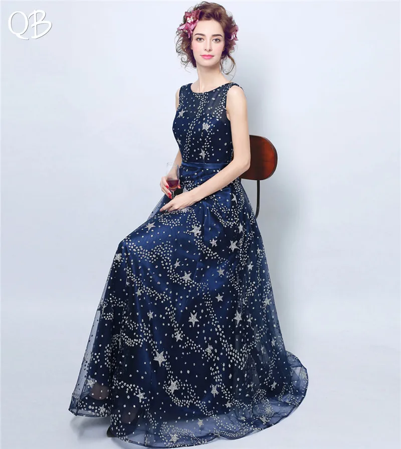 Темно синие онлайн блестки тюль блестящие элитное вечернее платье 2019 Новая мода