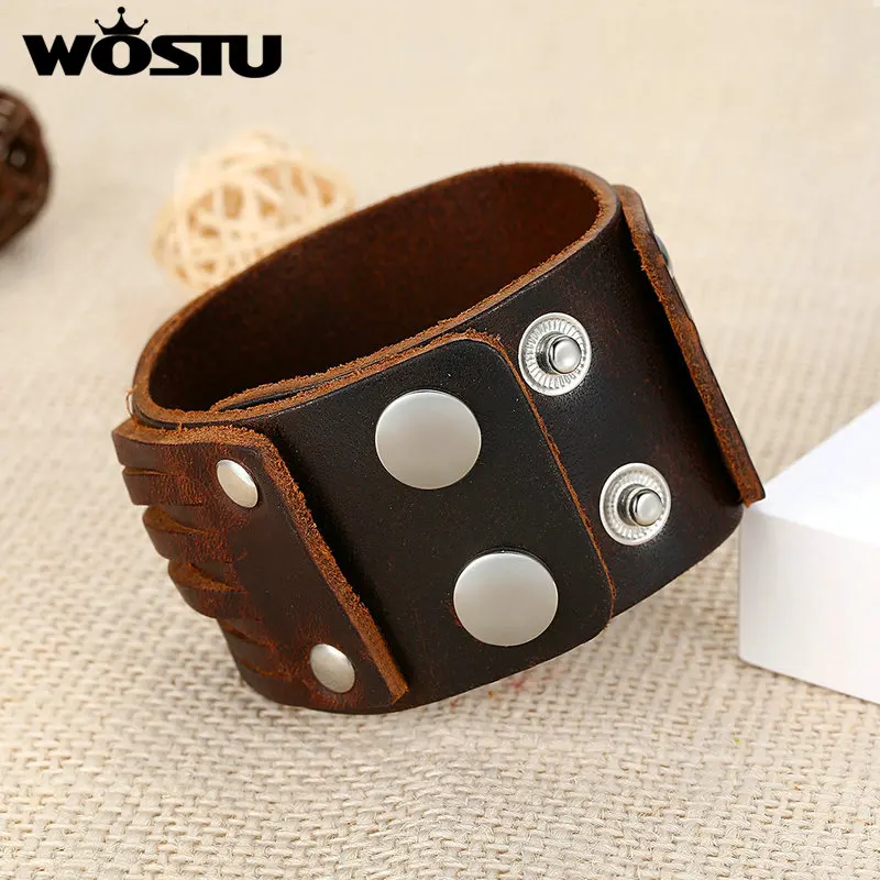 WOSTU хит продаж винтажный коричневый браслет из натуральной кожи браслеты для