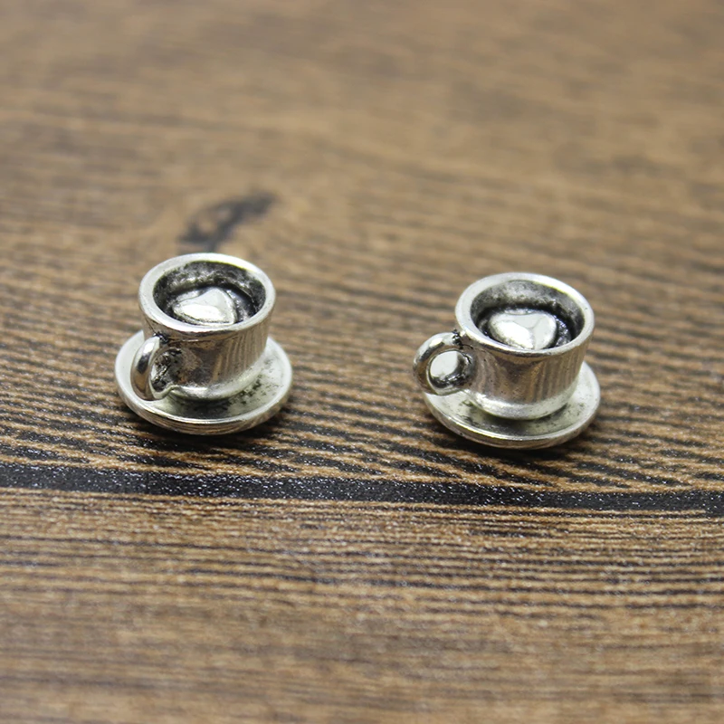12 шт./13 мм Подвески в виде кофе антикварные серебряные подвески форме 3D с сердцем |