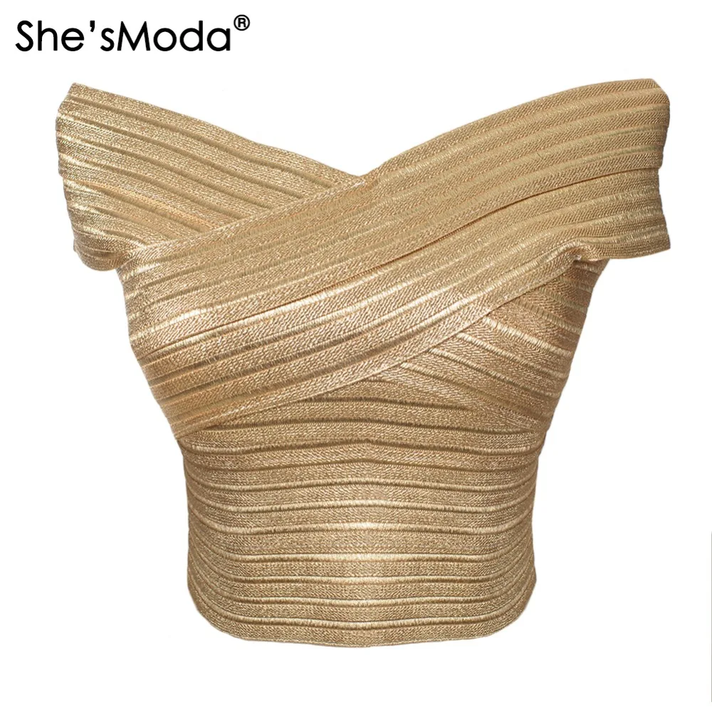 Роскошные золотые бандажные облегающие женские укороченные топы She'sModa с