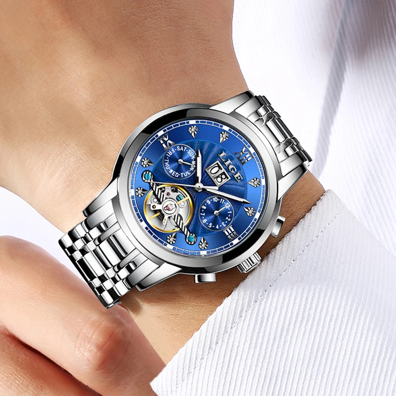 LIGE Мужские механические часы Tourbillon Роскошные модные брендовые спортивные из
