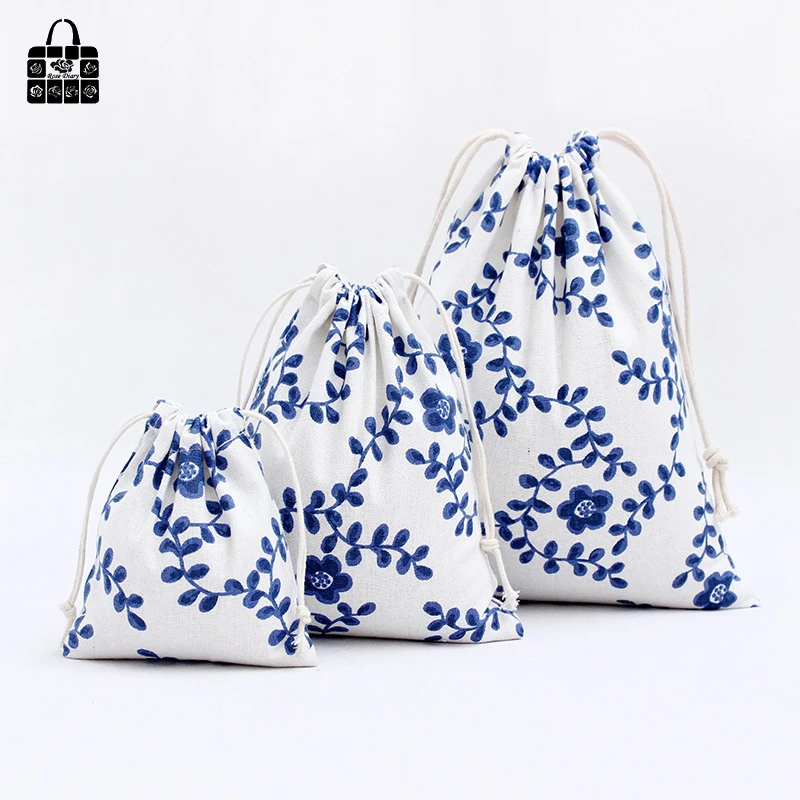 1 х Синяя Цветочная лоза 100% Хлопковая сумка дорожные аксессуары Одежда Нижнее