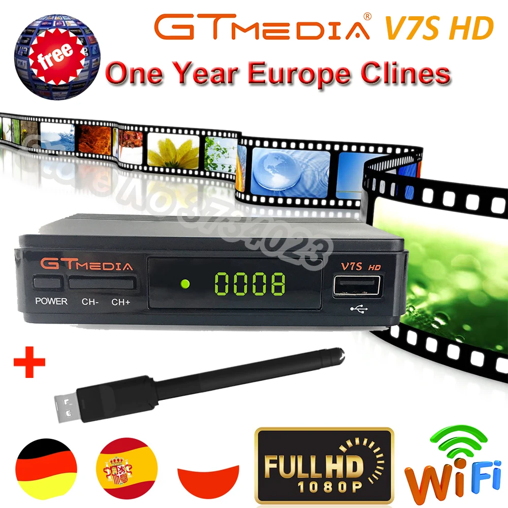 GTMedia V7S HD TV LNB Freesat DVB S2 1080P спутниковый ресивер 1 год Европейский Cline Upgrade V7 с USB