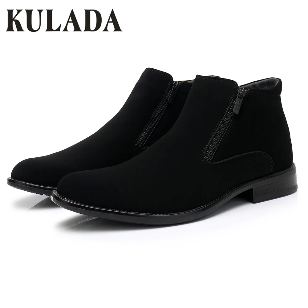 Мужские деловые ботинки KULADA черные на толстой подошве большие размеры зима 2019 |
