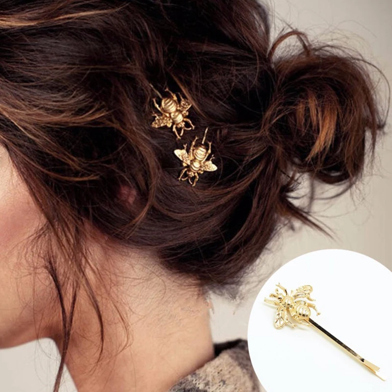 Модная заколка для волос элегантная Золотая Пчела боковая женские металлические