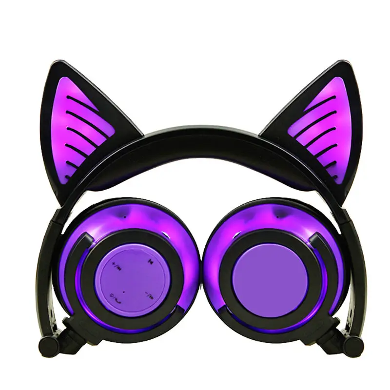 purple Складные милые светящиеся кошачьи уши беспроводные наушники игровая стерео Беспроводная Bluetooth гарнитура с микрофоном для компьютера телефона - Цвет: purple