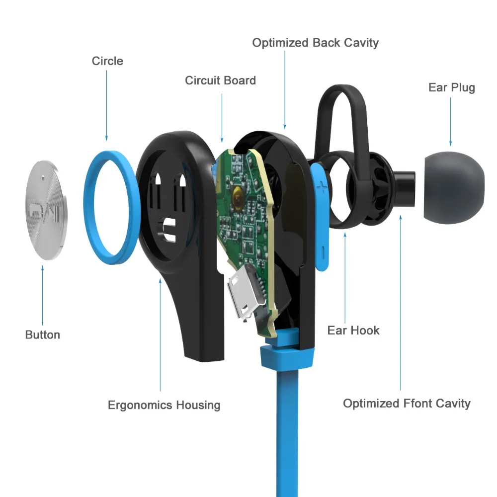 TOPROAD Беспроводные спортивные Bluetooth наушники Портативная стерео гарнитура с
