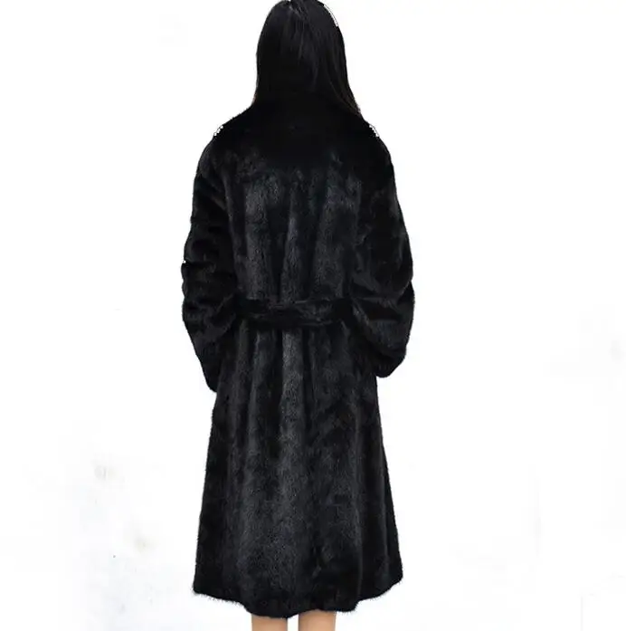 Autumn faux mink leather jacket womens long trench coats winter thicken warm fur leather coat women slim jackets fashion black