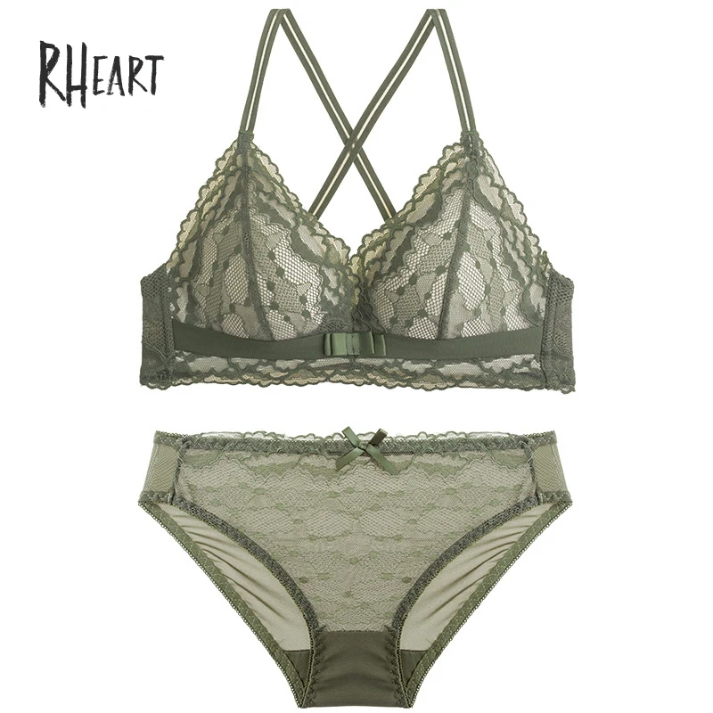 Roseheart зеленые женские модные беспроводные кружевные комплекты с бюстгальтером и