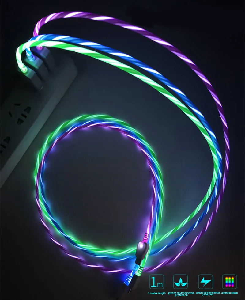 Светодиодный светящийся течет usb-шнур для быстрого Зарядное устройство заряда Тип-c кабель для Samsung Galaxy S8 S9 Plus Note 9 Xiaomi Mi8 Короткие Длинные провод шнур