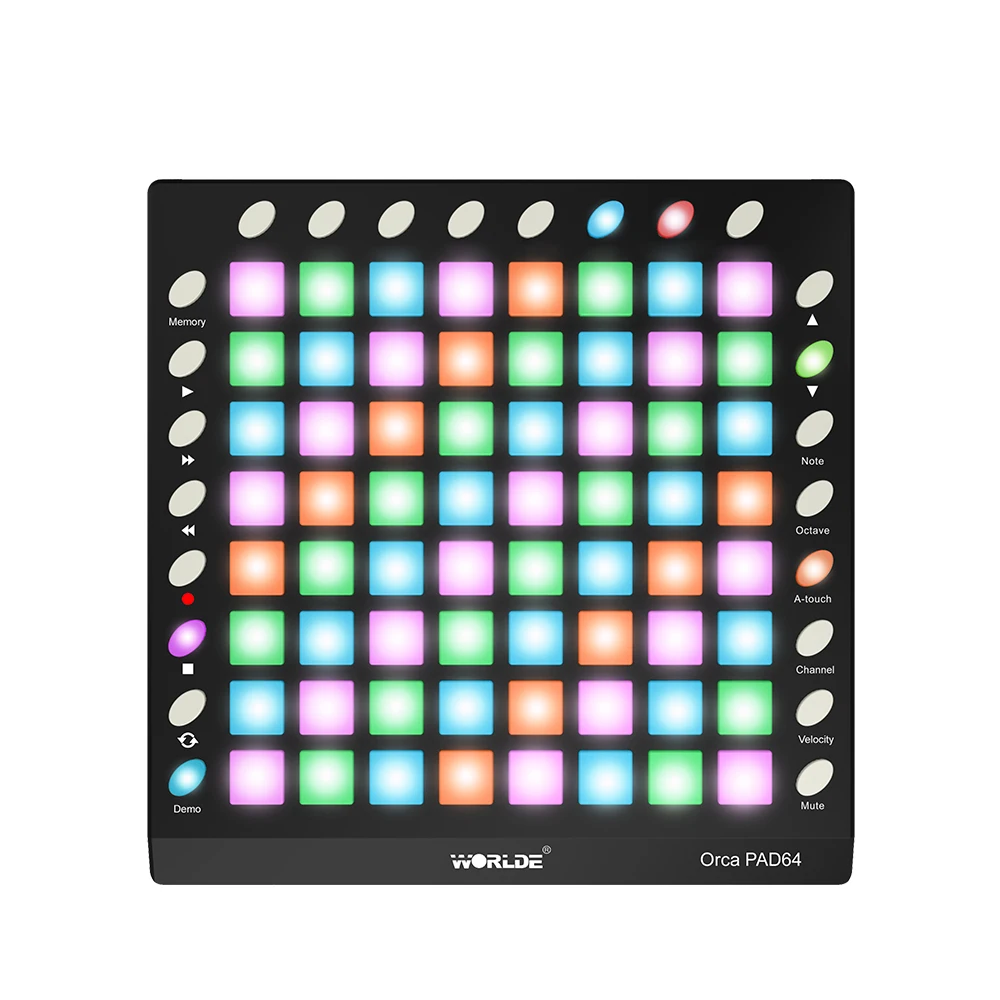 Косатка PAD64 A Портативный USB MIDI Drum регулятор 64 RGB подсветкой колодки 24 кнопки
