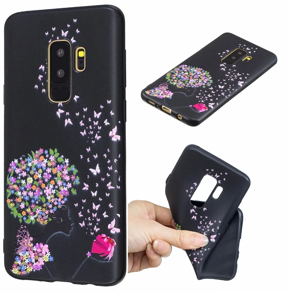 Противоударный Лаки рельеф черный рисунок чехол для samsung Galaxy S8 S9 плюс защитный