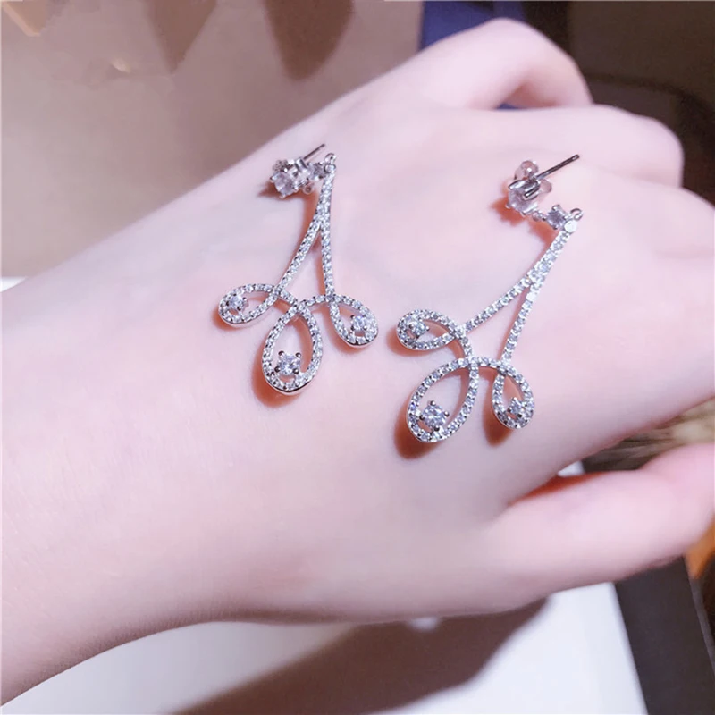 2018 New S925 Sterling Silver Single Zircon Long Flowers Earring Micro Set Full Classic Earrings Summer Women's Accessor | Украшения и