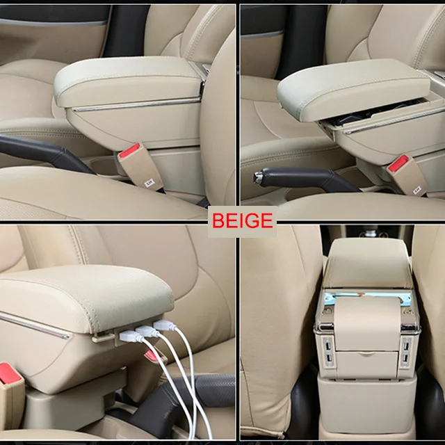 Beige Подлокотник коробка для KIA Rio 4 Rio X-line подлокотник вращающийся центральный консольный ящик для хранения usb зарядка автомобильный стиль - Название цвета: Beige