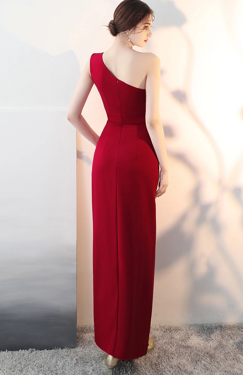 Женское длинное вечернее платье бордовое с разрезом 2020|Вечерние платья| |